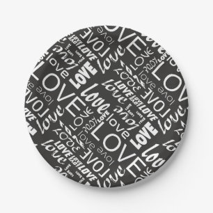 Alive Black and White Gallery Love Words Art Paper Plate