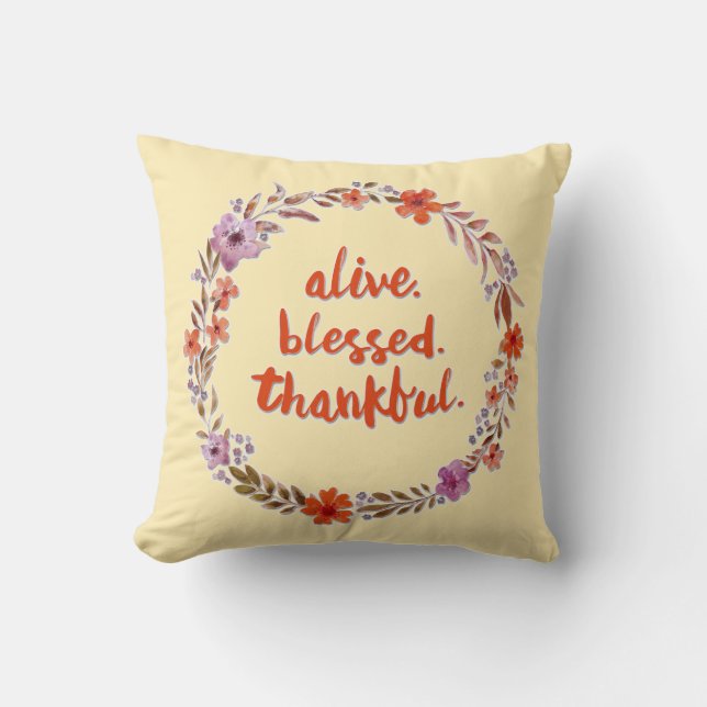 Alive Blessed Thankful Thanksgiving Wreath Cushion (Front)