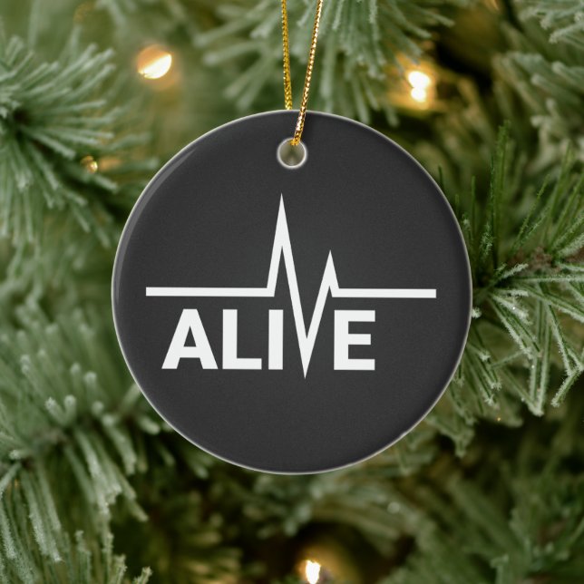 Alive Heartbeat Text Design Ceramic Ornament (Tree)