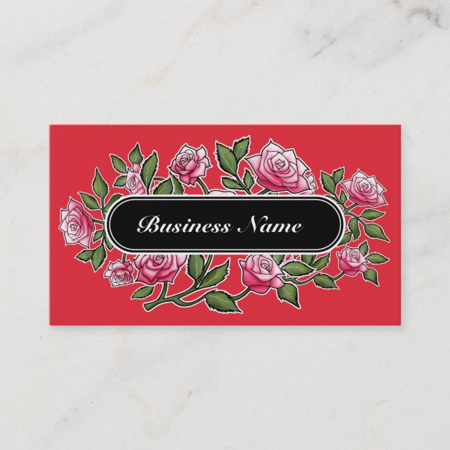 Alizarin Crimson Graphic Square Floral Business Card (Front)
