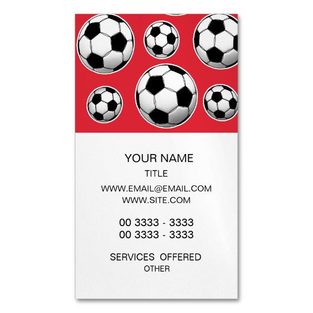 Alizarin Crimson Soccer Ball Pattern Magnetic Business Card (Front Vertical)