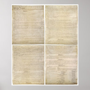 All 4 Original Pages of United States Constitution Poster