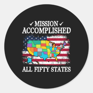All 50 States Mission Accomplished Visit All 50 Us Classic Round Sticker