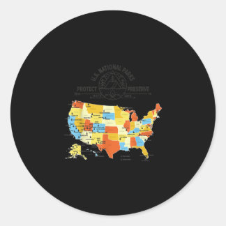 All 63 US National Parks Map - U.S. National Park Classic Round Sticker