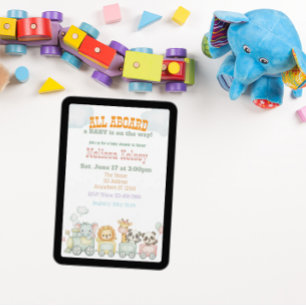 All Aboard Animal Train Baby Shower Invitation