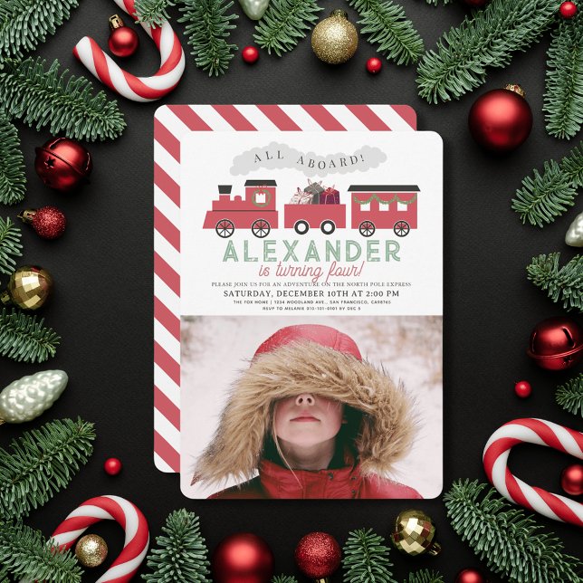 All Aboard Christmas Train Kids Birthday Photo Invitation (Creator Uploaded)