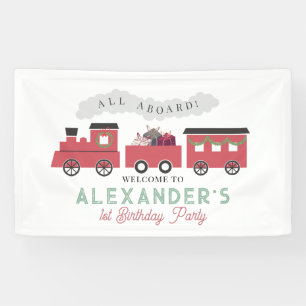 All Aboard Crhistmas Steam Train Birthday Welcome Banner