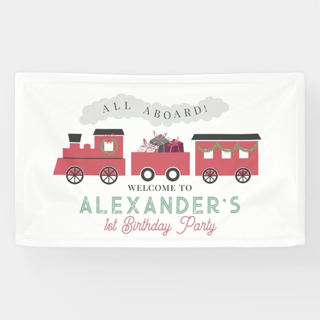 All Aboard Crhistmas Steam Train Birthday Welcome Banner (Horizontal)
