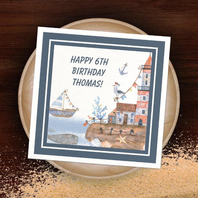 All Aboard Ocean Watercolor Kids Birthday Party Napkin (Creator Uploaded)