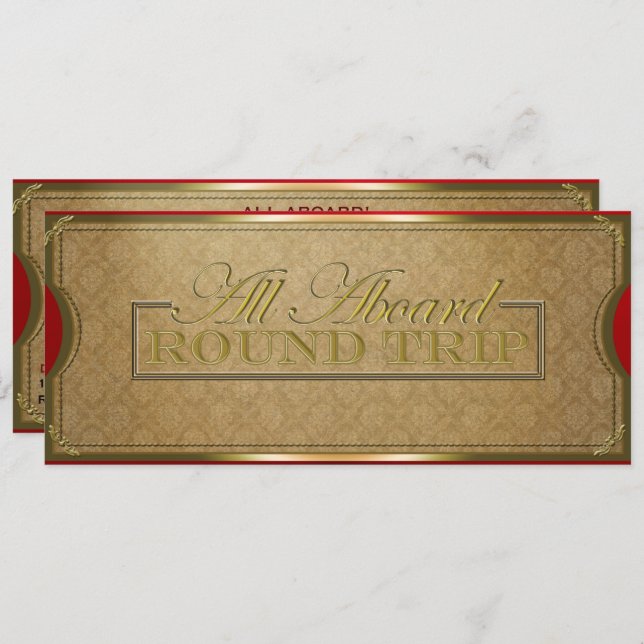 All Aboard Red & Gold Christmas Train Party Invitation (Front/Back)