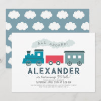 All Aboard Steam Train Blue Boy Birthday