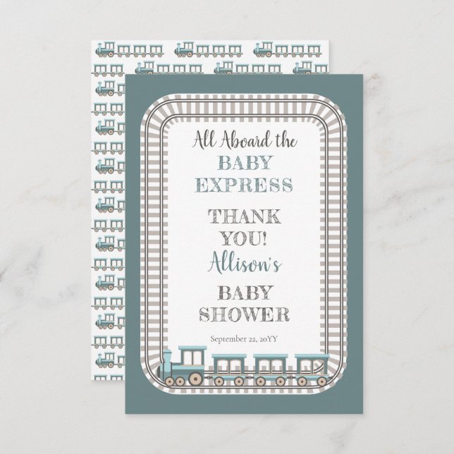 All Aboard the Baby Express Boy Baby Shower Thank You Card (Front/Back)