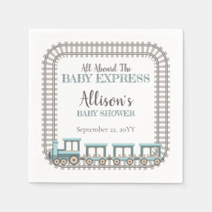 All Aboard the Baby Express Train Boy Baby Shower Napkin