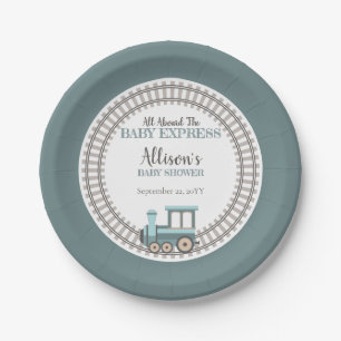 All Aboard the Baby Express Train Boy Baby Shower Paper Plate