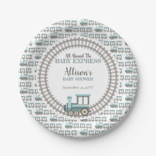 All Aboard the Baby Express Train Boy Baby Shower Paper Plate