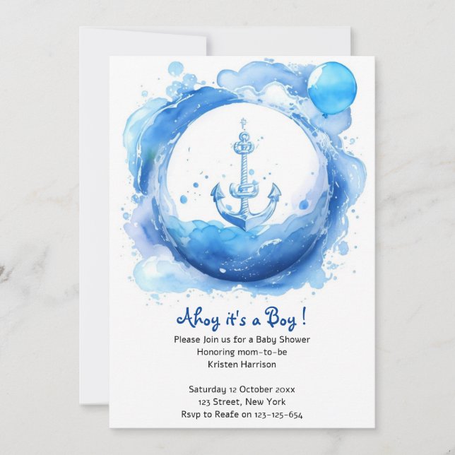 All Aboard the Baby Joy: Nautical Shower Invitation (Front)