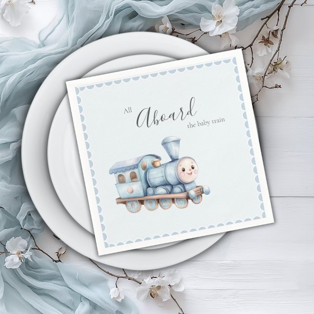 All Aboard the Baby Train Blue Boy Baby Shower Napkin (Creator Uploaded)