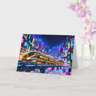 All Aboard the Christmas Express Neon Cyberpunk Card