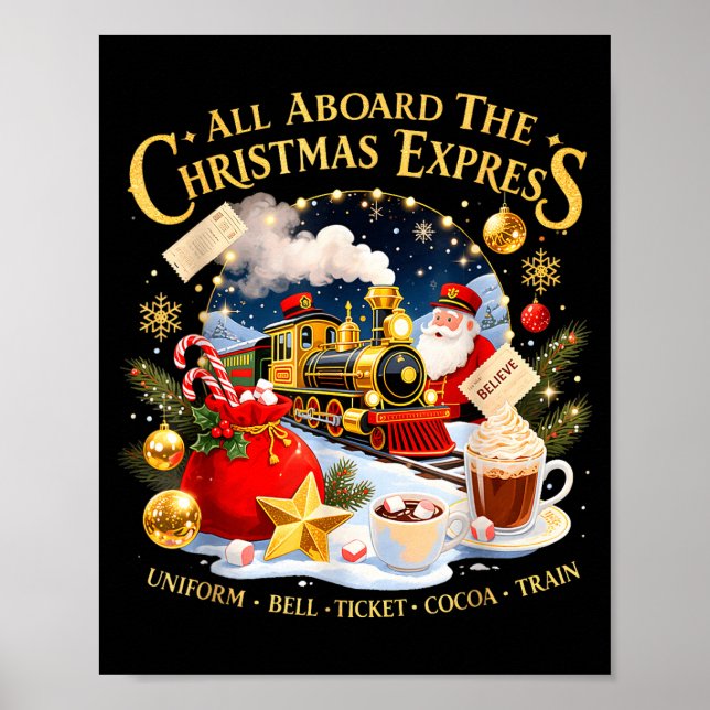 All Aboard The Christmas Express Train Santa Holid Poster (Front)