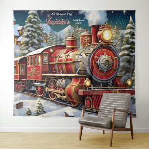 All Aboard The Christmas Train Backdrop Tapestry