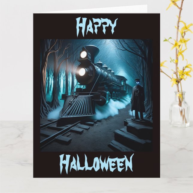 All Aboard the Ghost Train Halloween Card (Yellow Flower)