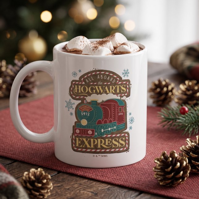 All Aboard the HOGWARTS™ Express Christmas Cookie Large Coffee Mug (Simulated mug on table)