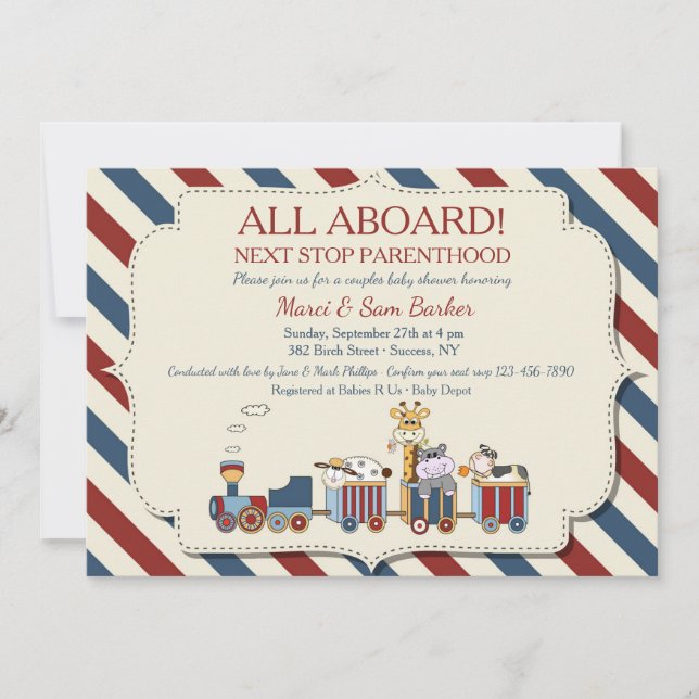 All Aboard The Train Baby Shower Invitation (Front)