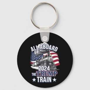 All Aboard The Trump Train Trump 2024 Patriotic US Key Ring
