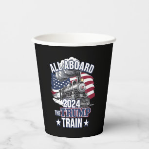 All Aboard The Trump Train Trump 2024 Patriotic US Paper Cups