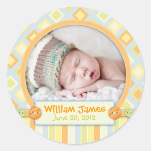 All Aboard Train Birth Announcement Classic Round Sticker