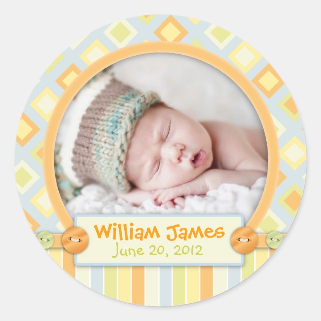 All Aboard Train Birth Announcement Classic Round Sticker (Front)