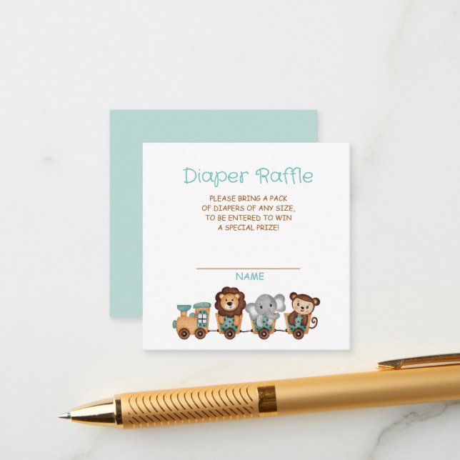 ALL ABOARD Train Fiesta Diaper Raffle Enclosure Card (Front/Back In Situ)