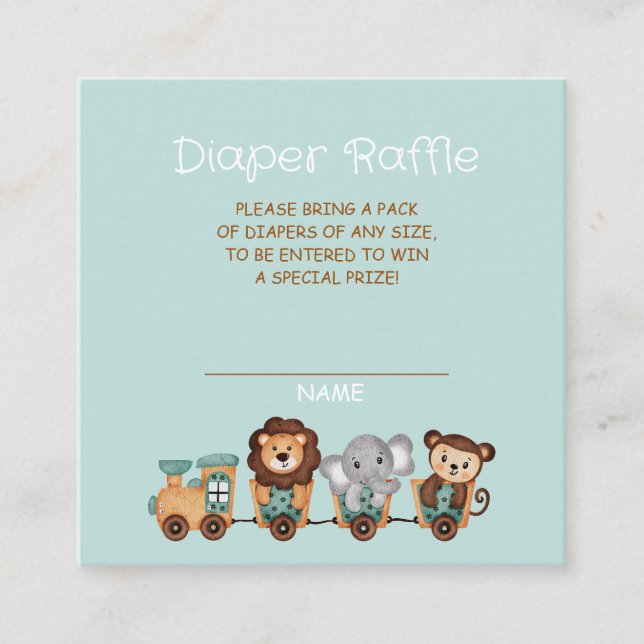 ALL ABOARD Train Fiesta Diaper Raffle Enclosure Card (Front)