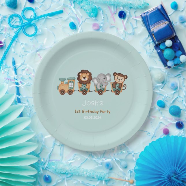ALL ABOARD Train Fiesta Kids Birthday Paper Plate (Party)