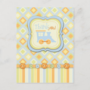 All Aboard Train Thank You Baby Shower Postcard