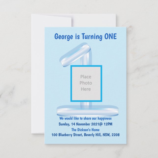 All about BLUE 1st Birthday Invitation (Front)