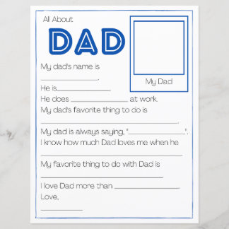 All About Dad Father's Day Worksheet For Kids