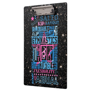 All About Gymnastics Typography in Pink and Blue Clipboard