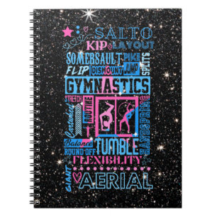 All About Gymnastics Typography in Pink and Blue   Notebook