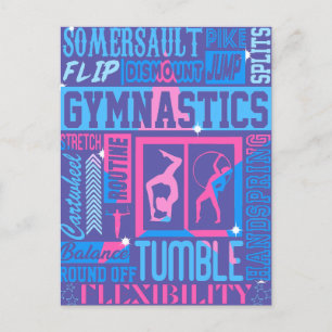 All About Gymnastics Typography in Pink and Blue   Postcard