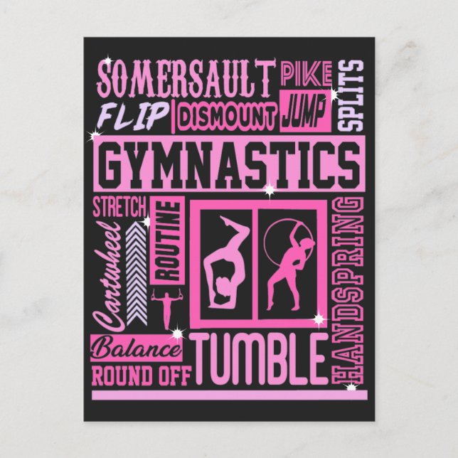 All About Gymnastics Typography in Pink   Postcard (Front)