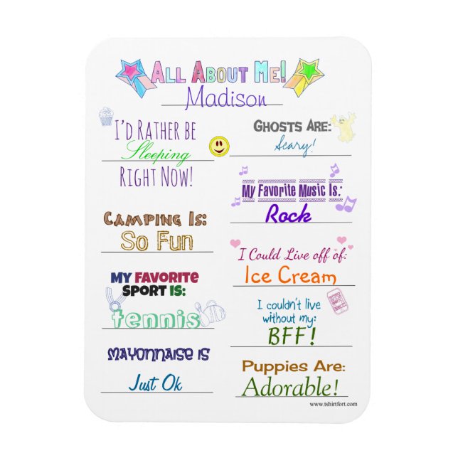 All About Me Customisable Personality Fun Magnet (Vertical)