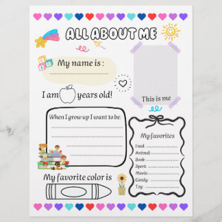 All About Me, First Day of School Questionnaire Custom Letterhead