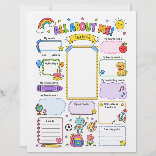 All About Me Worksheet Printable, Summer Games (Front)
