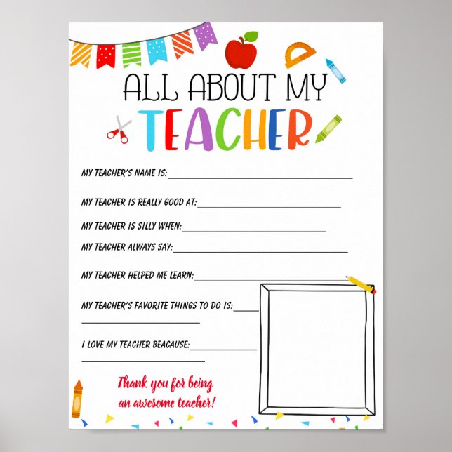 All about my Teacher Appreciation template Poster (Front)
