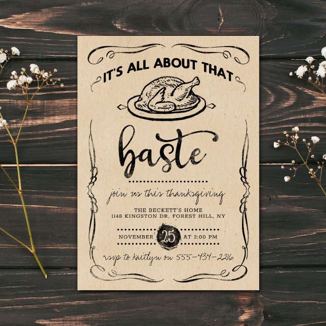 "All About That Baste" Rustic Kraft Thanksgiving Invitation (Creator Uploaded)