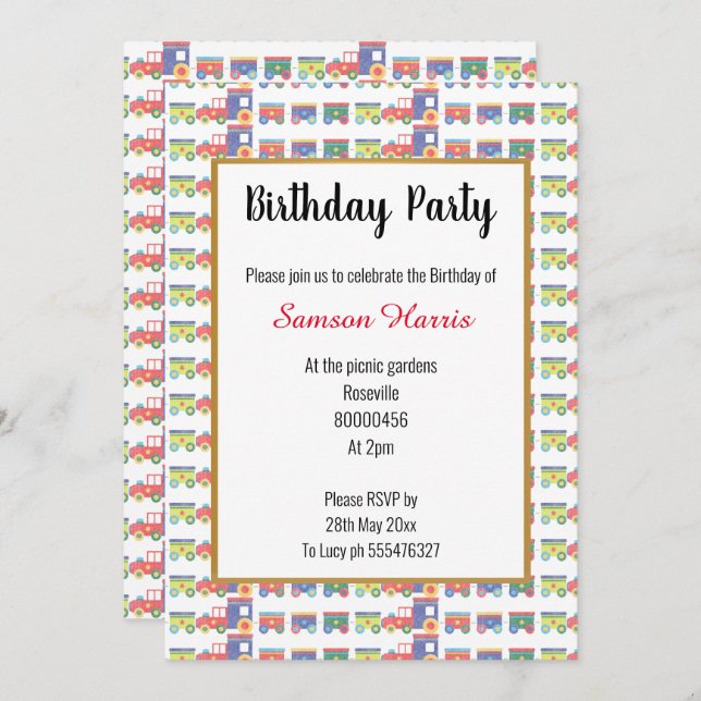 All About Trains Birthday Invitation (Front/Back)