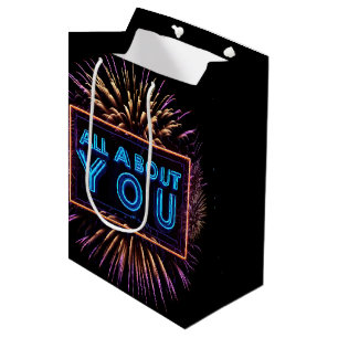 All About You Neon Sign With Fireworks Medium Gift Bag