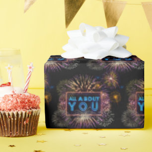 All About You Neon Sign With Fireworks Wrapping Paper