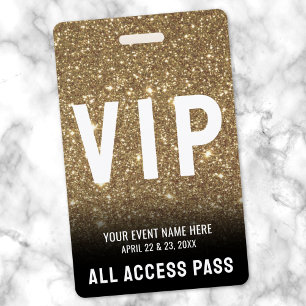 All Access Black Gold Glitter VIP Pass ID Badge